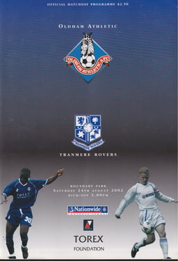 Oldham Athletic v Tranmere Rovers Match Programme 2002-08-24